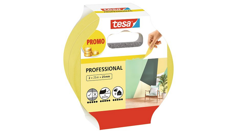 Maalarinteippi Tesa Professional 25mmx25m keltainen