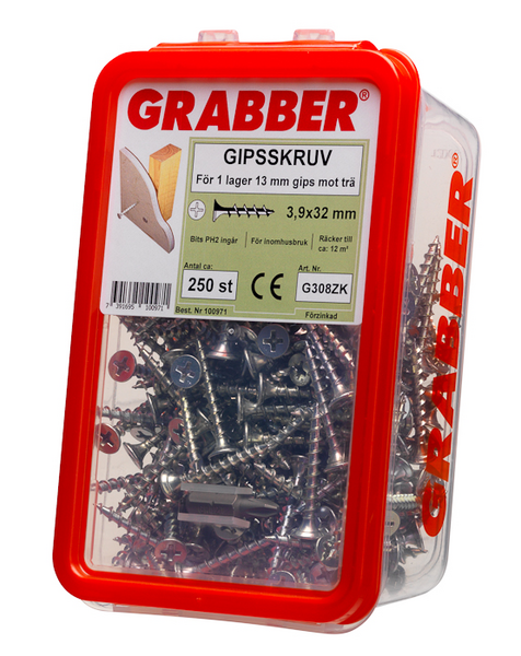 GIPSSKRUV GRABBER 308Z 3.9X32 250P, TRÄ, BITS 2, CA20/M2
