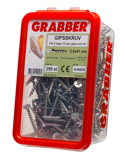 GIPSSKRUV GRABBER 3,9X41 2L  250P, TRÄ, BITS 2, CA20/M2
