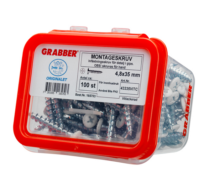 GIPSSKRUV GRABBER 433-35 VIT4.8X35 100