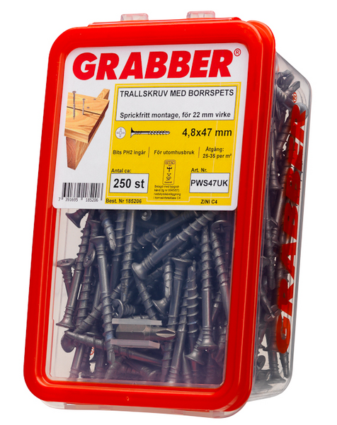 MONTAGESKRUV GRABBER PWS47 UTV 47 250P, ZN/NI C4 BITS 2T 4,8X47MM 250