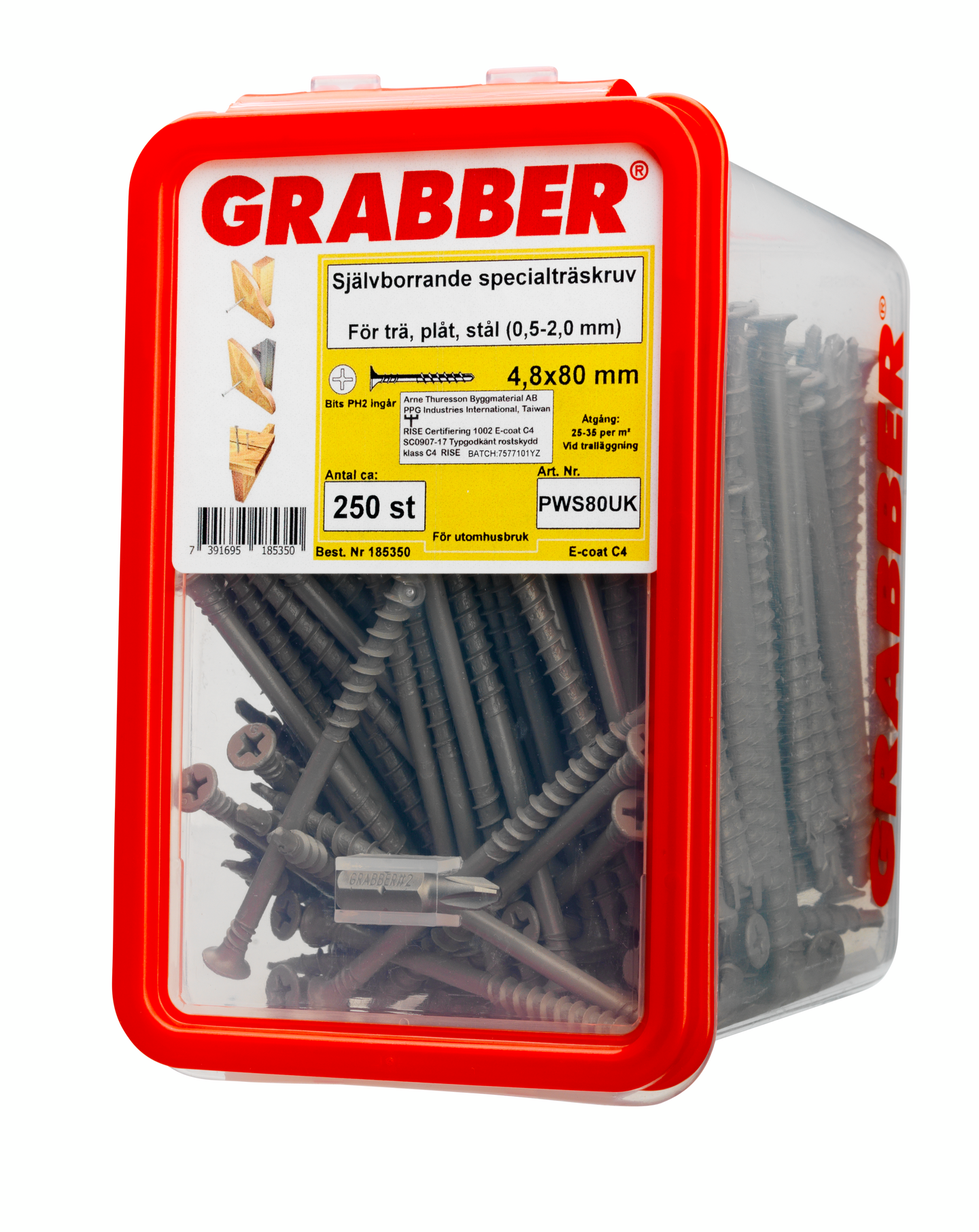 MONTAGESKRUV GRABBER PWS80 UTV80 250P, ZN/NI C4 BITS 2T 4,8X80MM 250