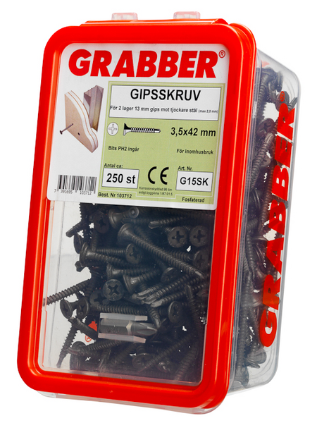 GIPSSKRUV GRABBER G15SK 250, TJOCK PLÅT, BITS 2, CA 20/M2