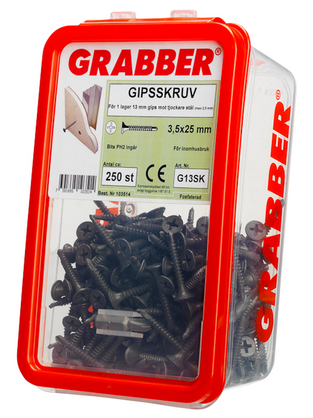 GIPSSKRUV GRABBER G13SK 250, TJOCK PLÅT, BITS 2, CA 20/M2