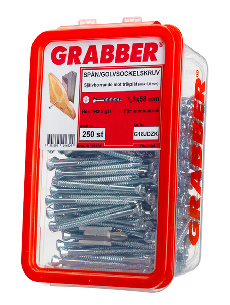 SOCKELSKRUV GRABBER G18JDZK 250P, GRABBE FZB BITS PH2 3,8X58 250