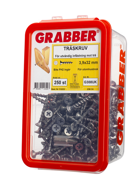 GIPSSKRUV GRABBER UTV 308UK 250P, TRÄ, BITS 2, CA20/M2