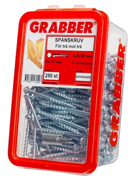 SPÅNSKRUV GRABBER ZINK TORX T20 SPÅR, SPÅNX58ZK TORX T20 SPÅR 17