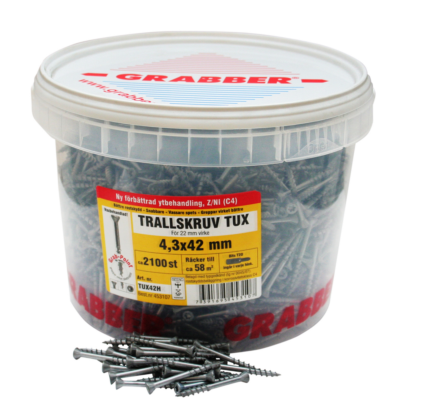 TRALLSKRUV GRABBER 4,3X42 T20 S17 2100, TUX42H T20 SPÅR17 QUICK-GRABP.