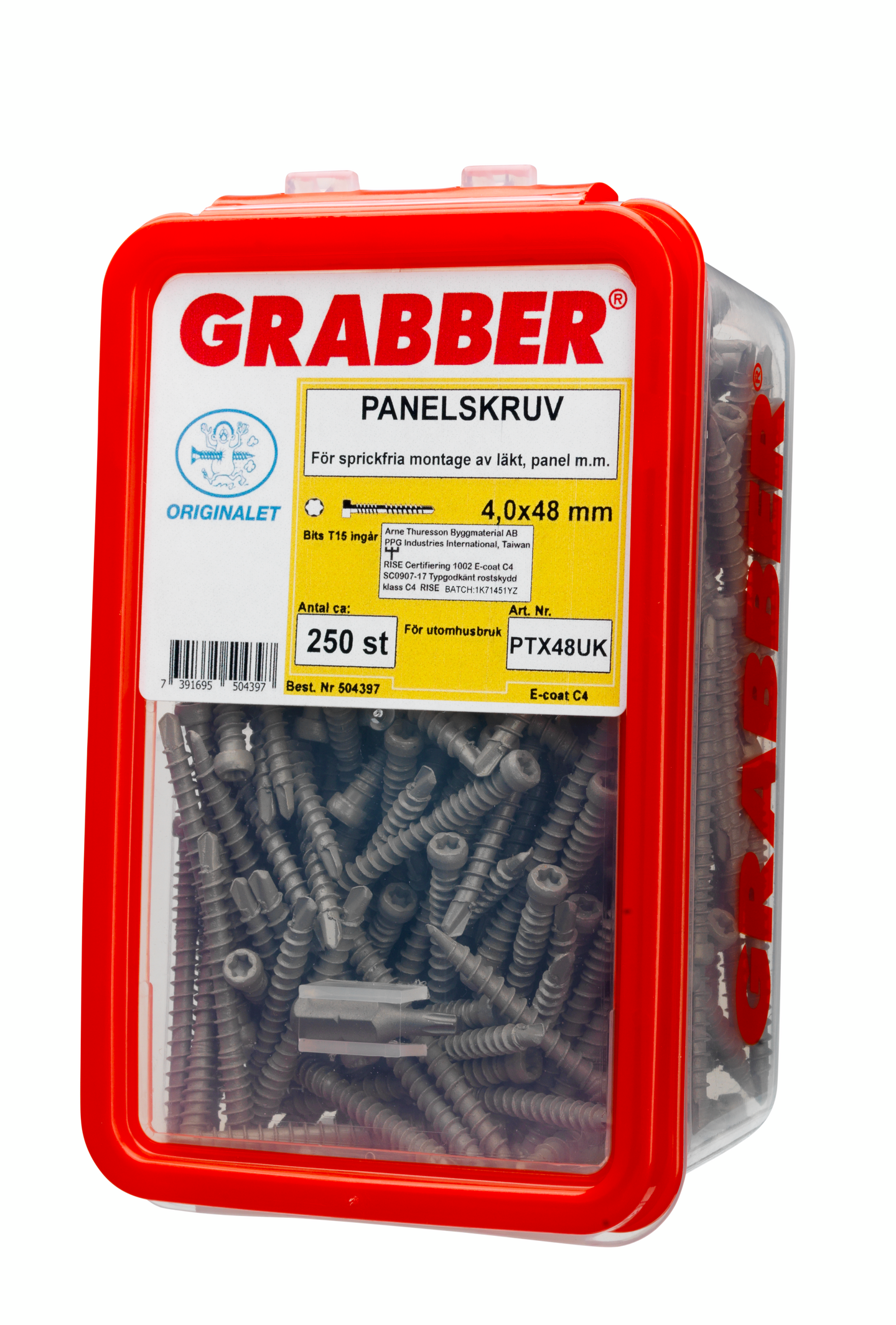 PANELSKRUV GRABBER UTVÄNDIG 4X48 250P, SJÄLVBORRANDE