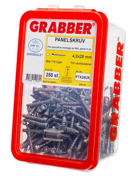 PANELSKRUV GRABBER BORRSPETS UTV ZN/NI C4 BITS T15 4,0X28 250ST