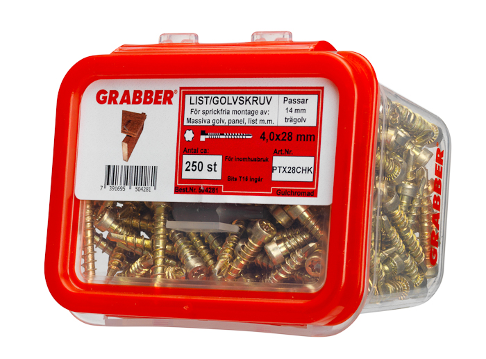 GOLV&LISTSKRUV GRABBER GUL 4X28 250ST