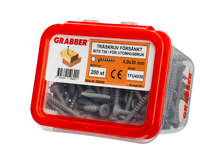 TRÄSKRUV GRABBER BITS T20 UTV FÖRSÄNKT E-COAT 4,0X30 200ST