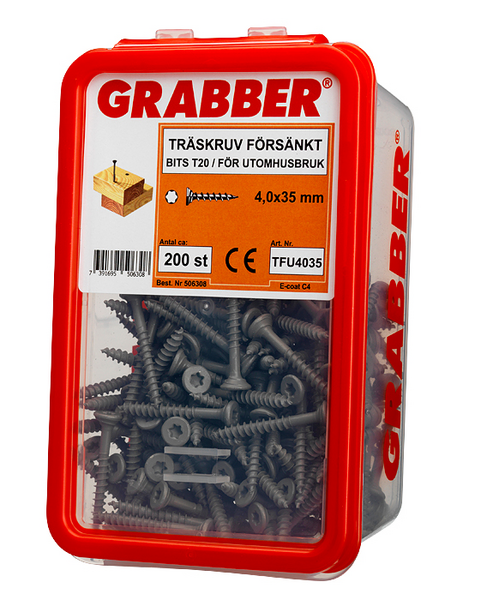 TRÄSKRUV GRABBER BITS T20 UTV FÖRSÄNKT E-COAT 4,0X35 200ST