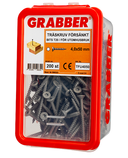 TRÄSKRUV GRABBER BITS T20 UTV FÖRSÄNKT E-COAT 4,0X50 200ST
