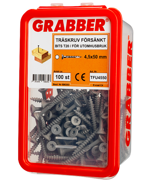 TRÄSKRUV GRABBER FÖRSÄNKT E-COAT BITS T20 UTV 4,5X50