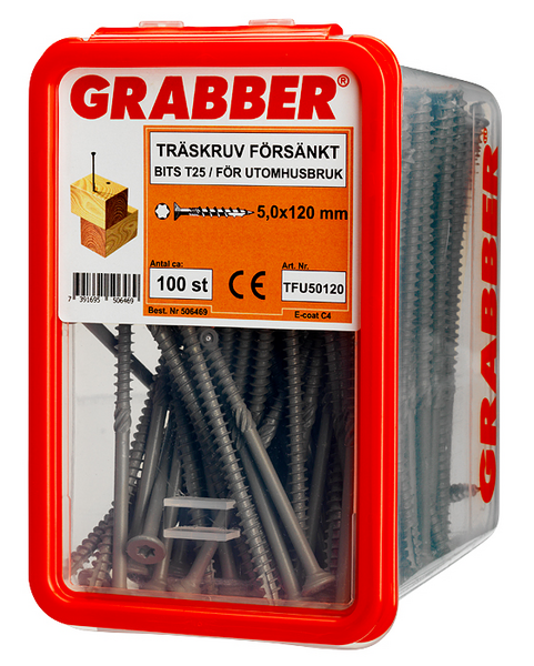 TRÄSKRUV GRABBER BITS T25 UTV FÖRSÄNKT E-COAT 5,0X120 100ST