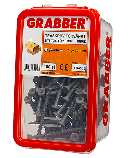 TRÄSKRUV GRABBER FÖRSÄNKT E-COAT BITS T20 UTV 4,5X60