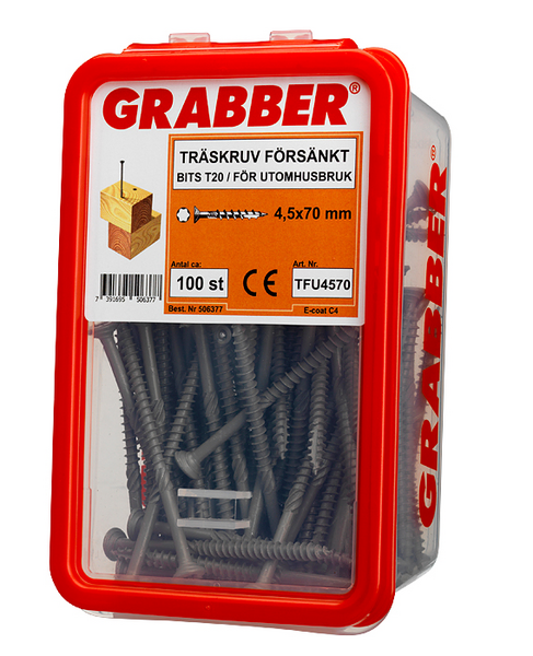 TRÄSKRUV GRABBER FÖRSÄNKT E-COAT BITS T20 UTV 4,5X70