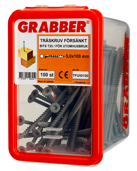 TRÄSKRUV GRABBER BITS T25 UTV FÖRSÄNKT E-COAT 5,0X100 100ST