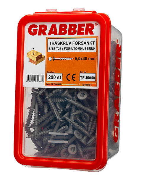 TRÄSKRUV GRABBER BITS T25 UTV FÖRSÄNKT E-COAT 5,0X40 200ST
