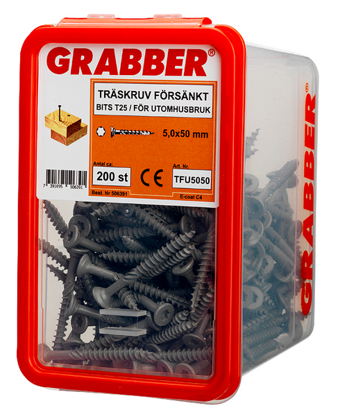 TRÄSKRUV GRABBER BITS T25 UTV FÖRSÄNKT E-COAT 5,0X50 200ST
