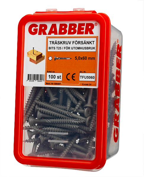 TRÄSKRUV GRABBER BITS T25 UTV FÖRSÄNKT E-COAT 5,0X60 100ST