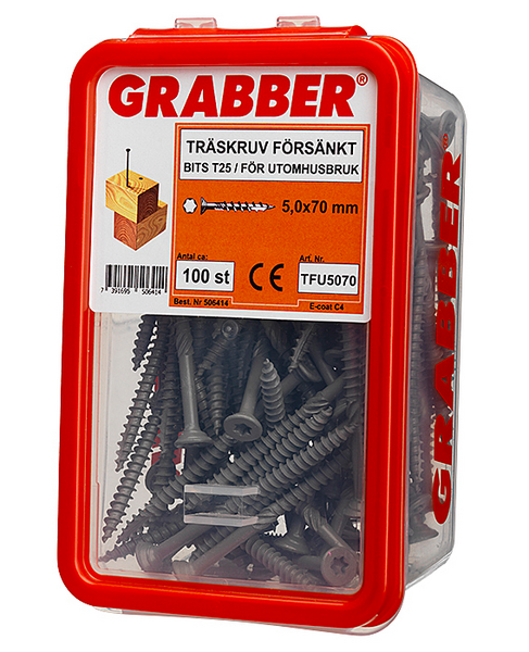 TRÄSKRUV GRABBER BITS T25 UTV FÖRSÄNKT E-COAT 5,0X70 100ST