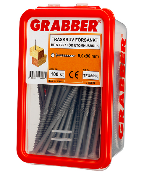 TRÄSKRUV GRABBER BITS T25 UTV FÖRSÄNKT E-COAT 5,0X90 100ST