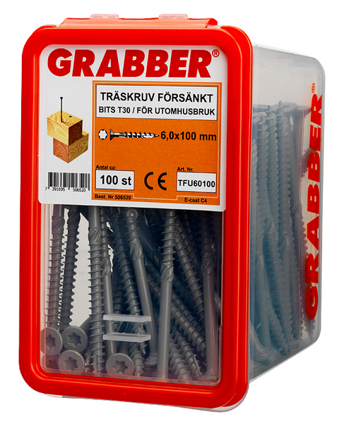 TRÄSKRUV GRABBER BITS T30 UTV FÖRSÄNKT E-COAT 6,0X100 100ST