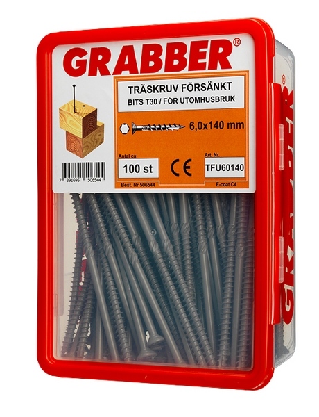 TRÄSKRUV GRABBER BITS T30 UTV FÖRSÄNKT E-COAT 6,0X140 100ST
