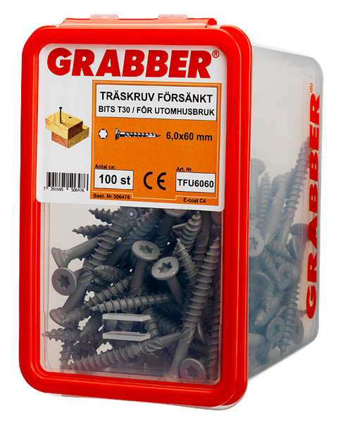 TRÄSKRUV GRABBER BITS T30 UTV FÖRSÄNKT E-COAT 6,0X60 100ST