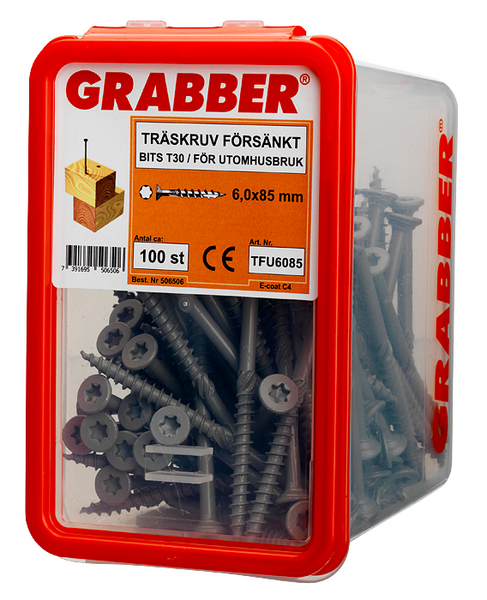 TRÄSKRUV GRABBER BITS T30 UTV FÖRSÄNKT E-COAT 6,0X85 100ST