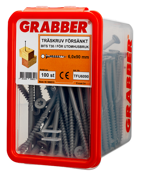 TRÄSKRUV GRABBER BITS T30 UTV FÖRSÄNKT E-COAT 6,0X90 100ST