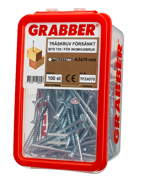 TRÄSKRUV GRABBER FÖRSÄNKT FZB BITS T25 INVÄNDIG 4,5X70