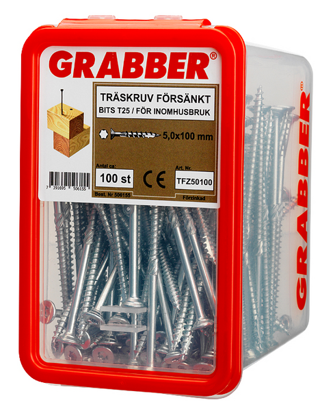 TRÄSKRUV GRABBER FÖRSÄNKT FZB BITS T25 INVÄNDIG 5X100