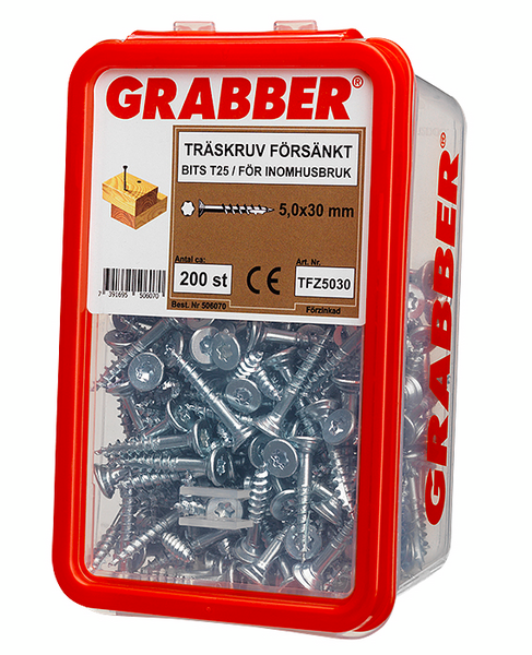 TRÄSKRUV GRABBER FÖRSÄNKT FZB BITS T25 INVÄNDIG 5X30
