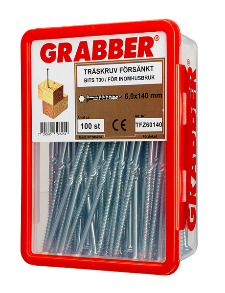 TRÄSKRUV GRABBER FÖRSÄNKT FZB BITS T30 INVÄNDIG 6X140