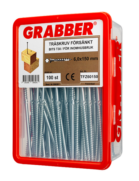 TRÄSKRUV GRABBER FÖRSÄNKT FZB BITS T30 INVÄNDIG 6X150
