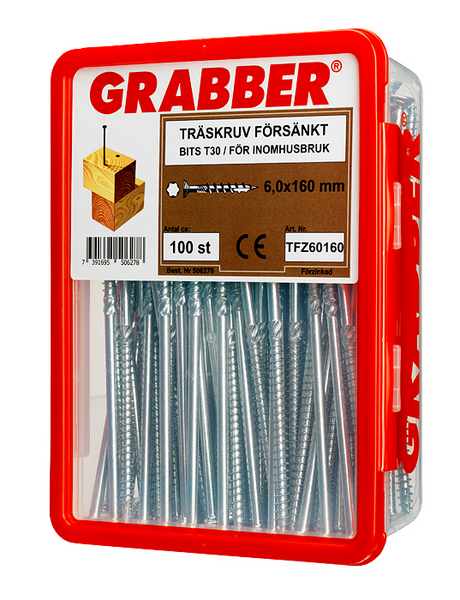 TRÄSKRUV GRABBER FÖRSÄNKT FZB BITS T30 INVÄNDIG 6X160