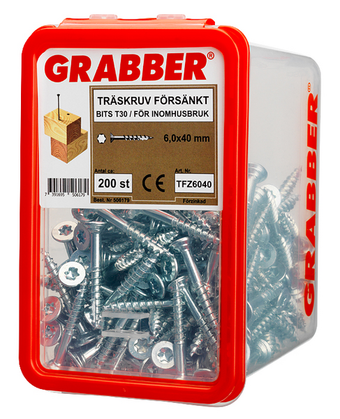 TRÄSKRUV GRABBER FÖRSÄNKT FZB BITS T30 INVÄNDIG 6X40