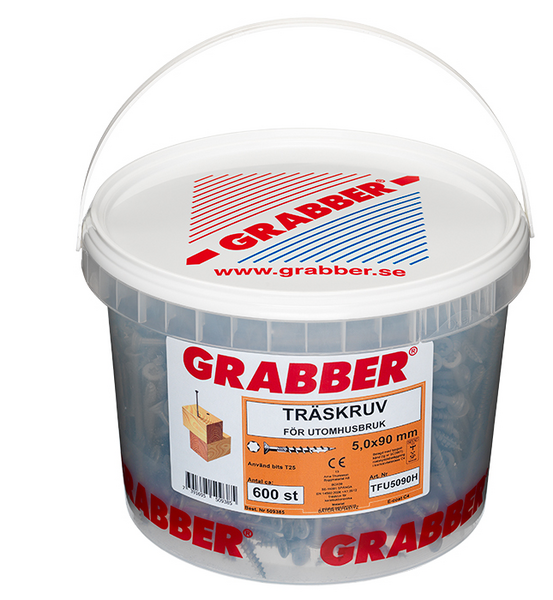 TRÄSKRUV GRABBER FÖRSÄNKT CA E-COAT, BITS T25 UTV 5,0X90 60ST