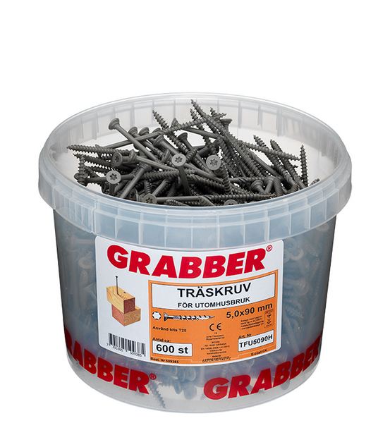 TRÄSKRUV GRABBER FÖRSÄNKT CA E-COAT, BITS T25 UTV 5,0X90 60ST