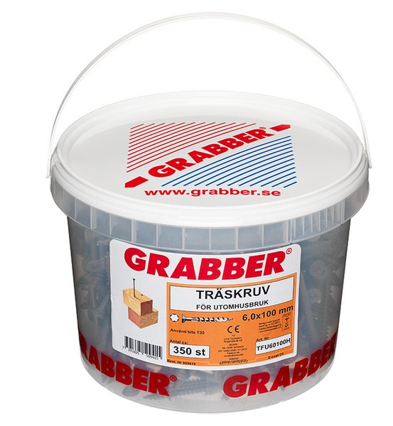 TRÄSKRUV GRABBER FÖRSÄNKT CA E-COAT, BITS T30 UTV 6,0X100 3ST