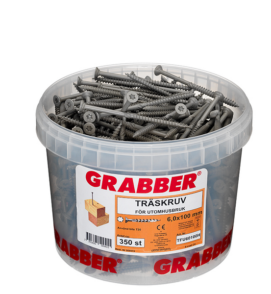 TRÄSKRUV GRABBER FÖRSÄNKT CA E-COAT, BITS T30 UTV 6,0X100 3ST