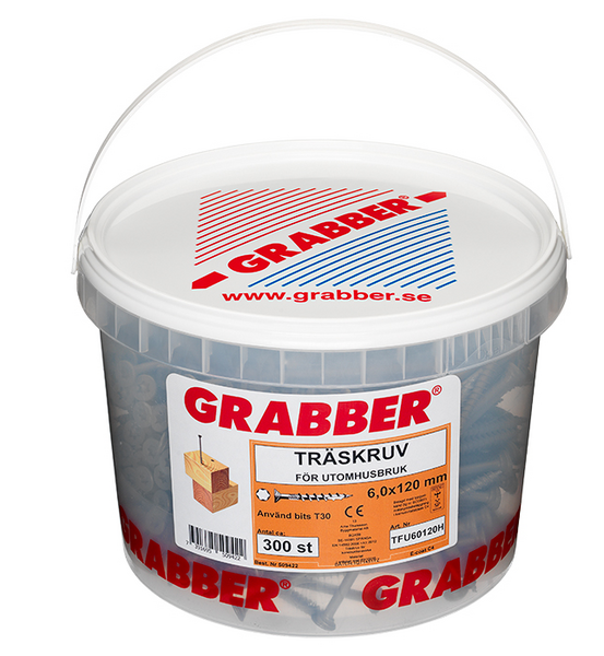 TRÄSKRUV GRABBER FÖRSÄNKT CA E-COAT, BITS T30 UTV 6,0X120 3ST