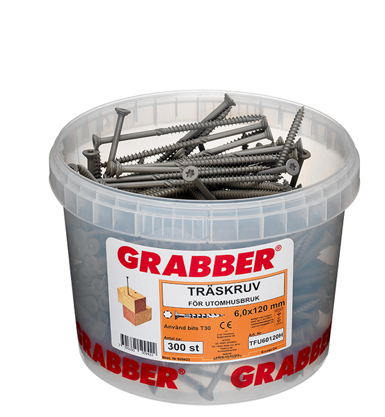 TRÄSKRUV GRABBER FÖRSÄNKT CA E-COAT, BITS T30 UTV 6,0X120 3ST