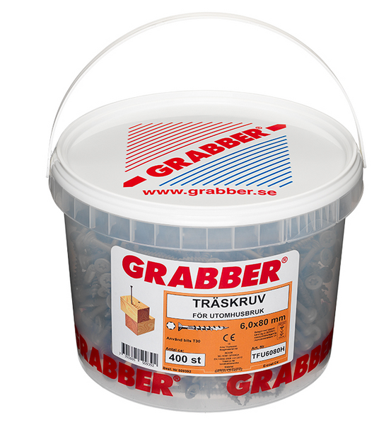 TRÄSKRUV GRABBER FÖRSÄNKT CA E-COAT, BITS T30 UTV 6,0X80 40ST