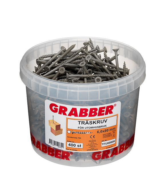 TRÄSKRUV GRABBER FÖRSÄNKT CA E-COAT, BITS T30 UTV 6,0X80 40ST