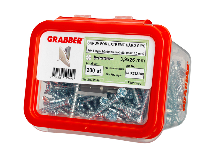 SKRUV GRABBER FÖR EXTREMT HÅRD GIPS, 3,9X26 200ST