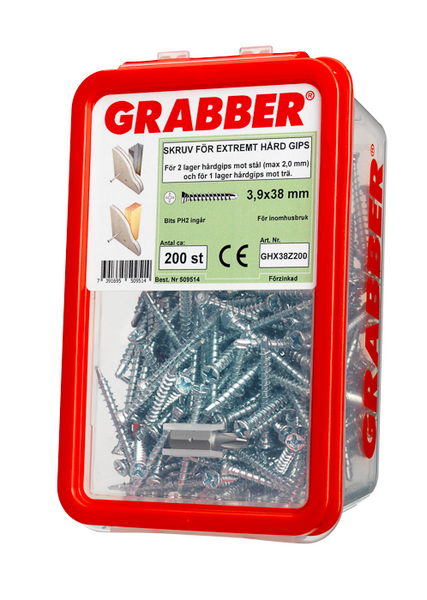 SKRUV GRABBER FÖR EXTREMT HÅRD GIPS, 3,9X38 200ST